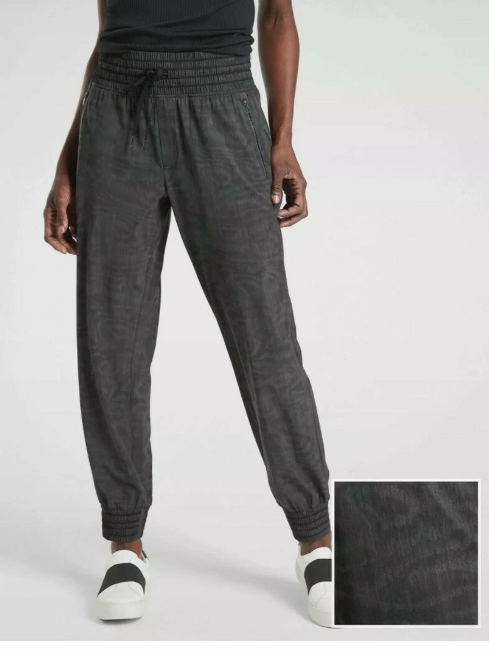 Athleta Camden Printed Jogger Green Black Moire Womens 12 Lightweight Travel